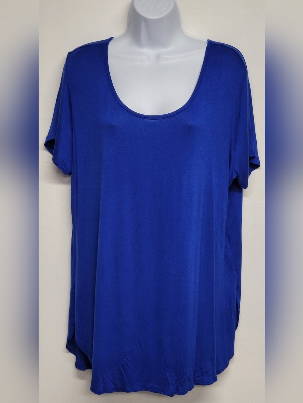 Caren Sport 1X Top Cobalt Blue Slinky Stretch Knit Scoop Neck Short Sleeve